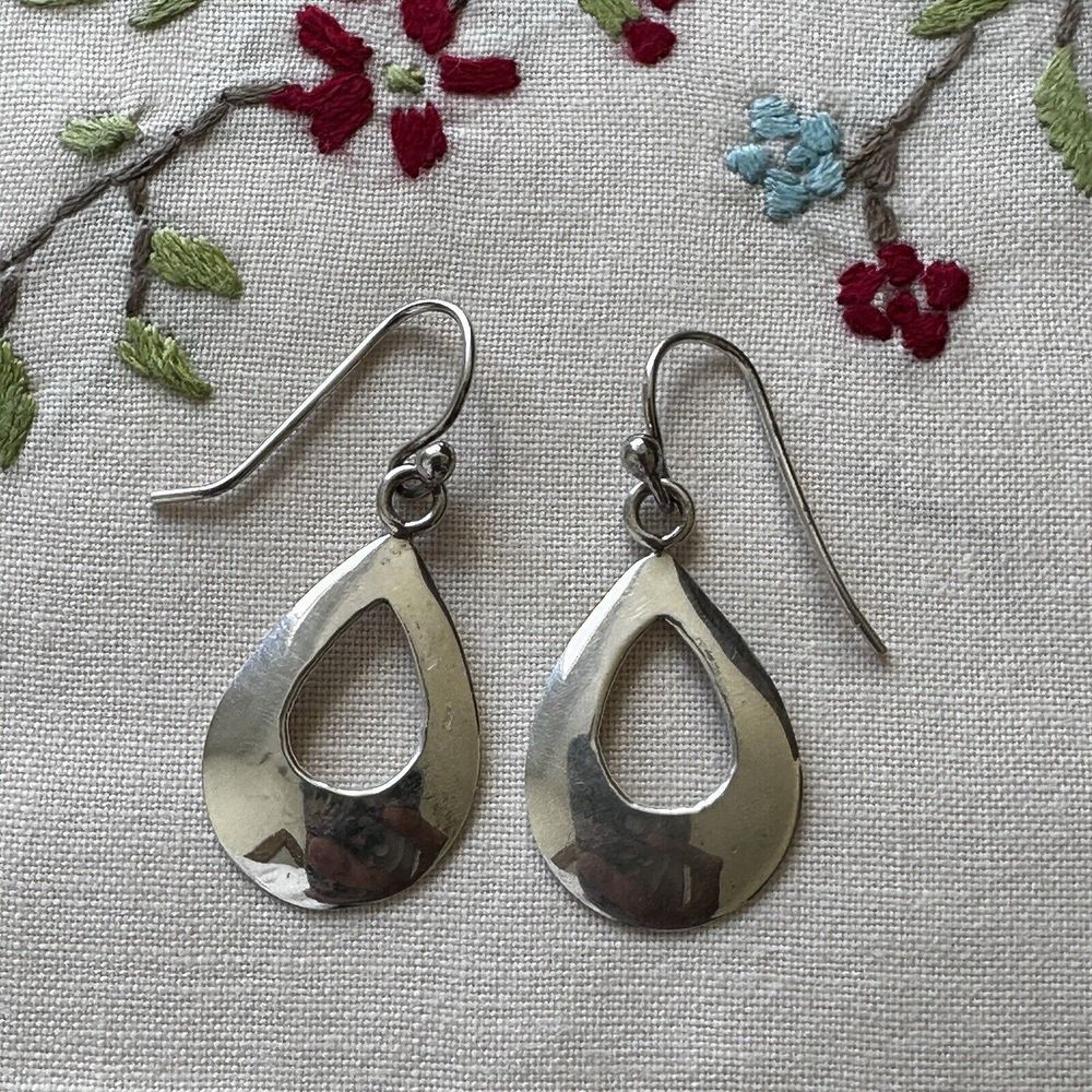 VTG Navajo TS Tom Sam Dangle Earrings 1.5 Inch Teardrop Open 925 Sterling 3.1g